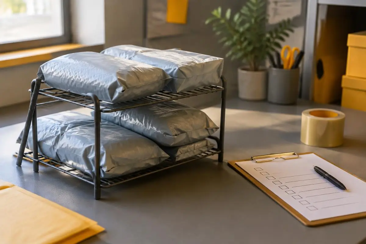 A returned parcel being opened and checked