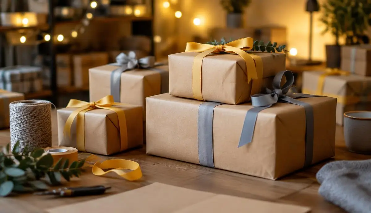 Gift-wrapped parcels ready for Christmas dispatch