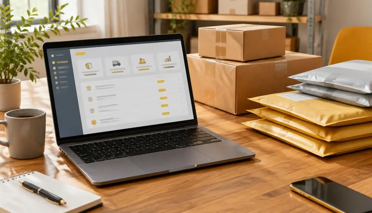 A Shopify orders screen next to packed parcels