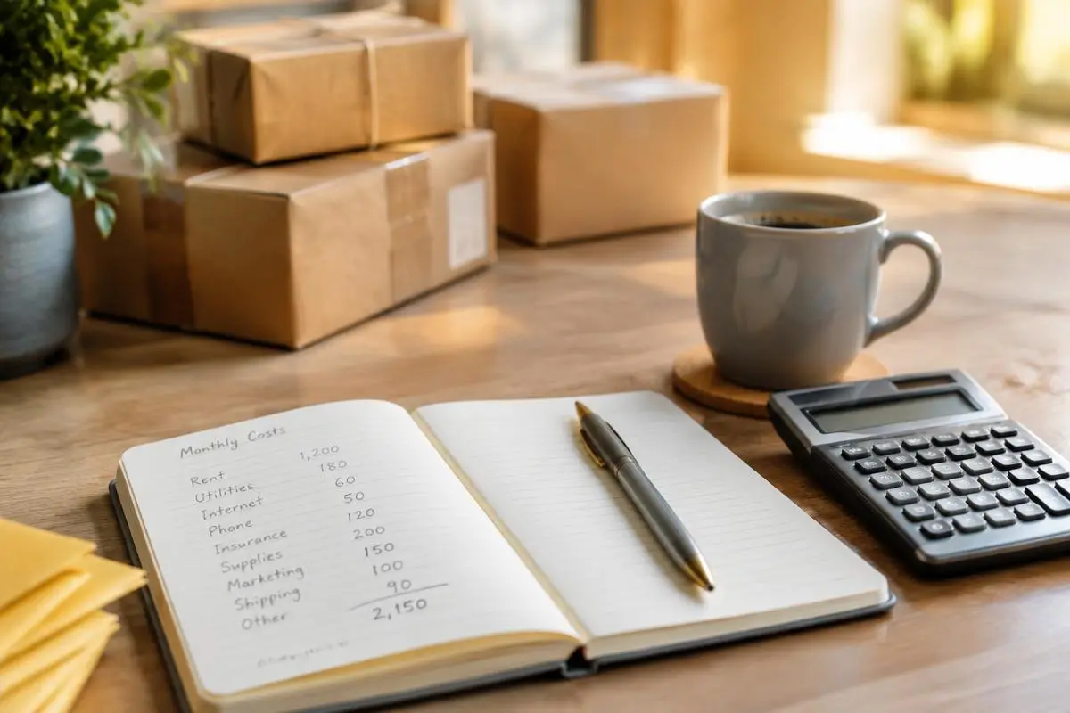 A notebook and calculator working out monthly fulfilment costs