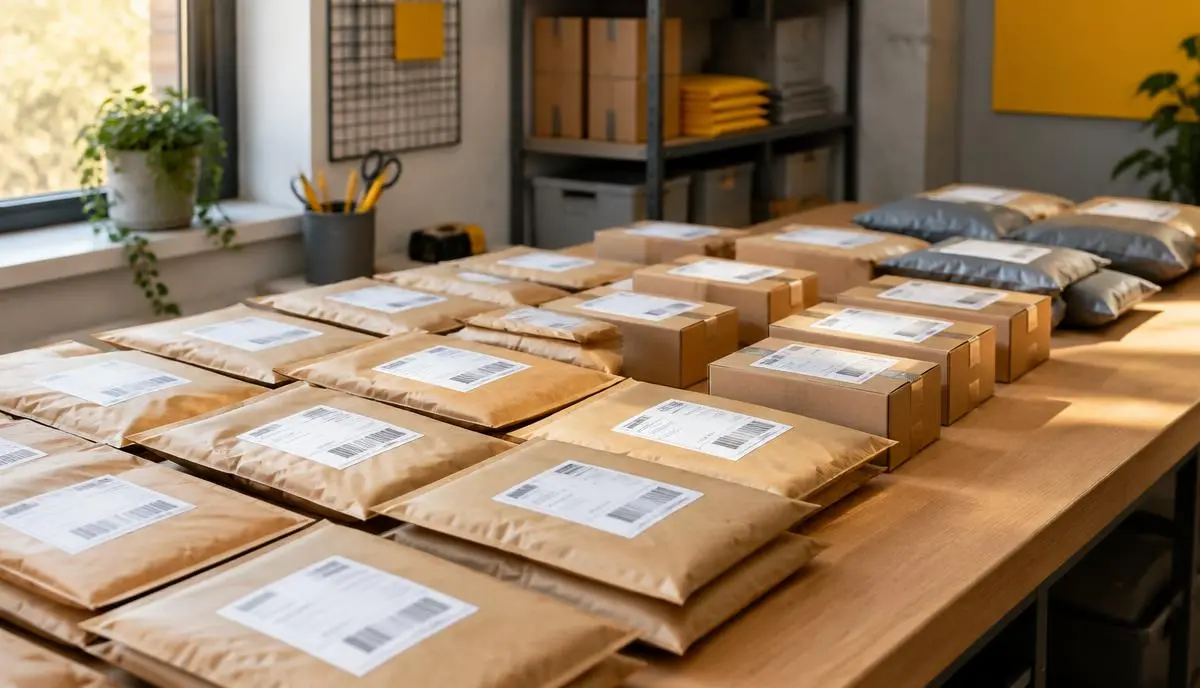 Packed mailer bags ready for courier collection